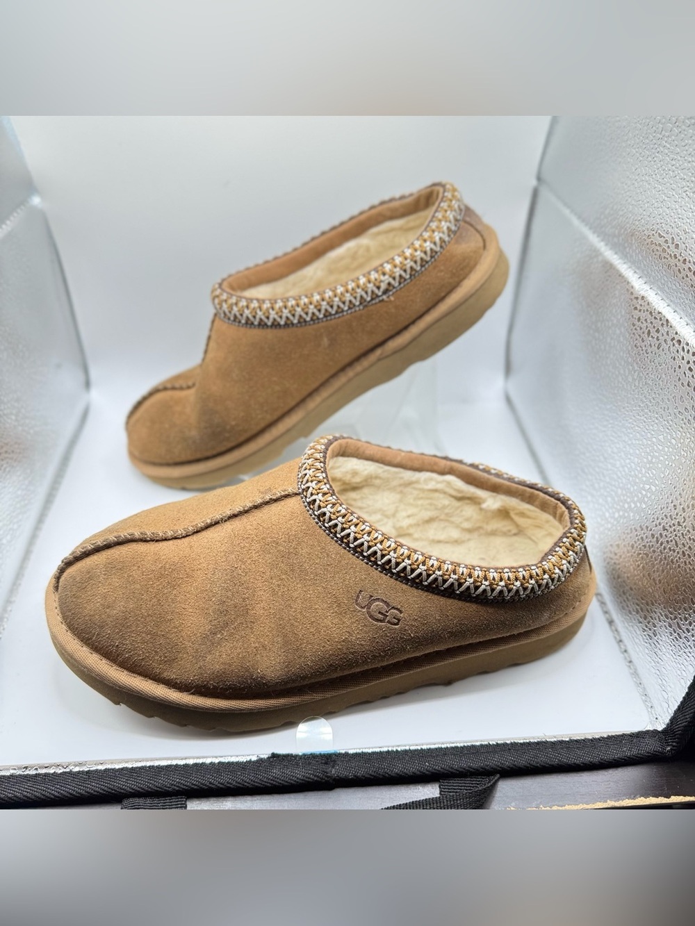 UGG Tan Suede Shearling Slide Mules